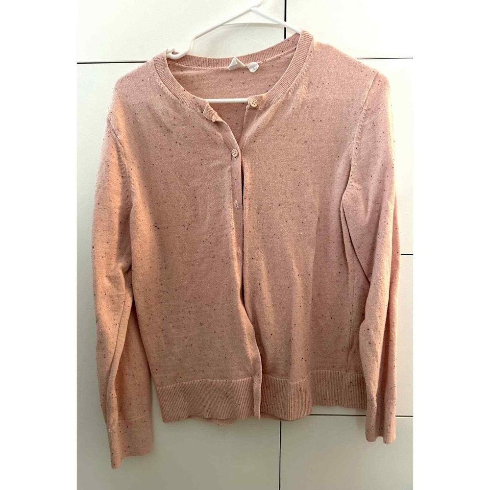 Gap Heather Pink Speckled Button Up Cardigan Sweater Long Sleeve Winter Date